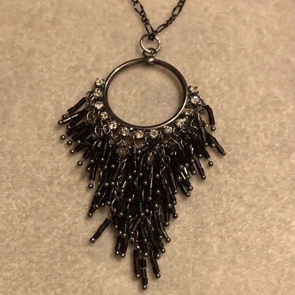 Gun Metal Crystal Black Tassel Pendant & Necklace - Picture 3 of 12